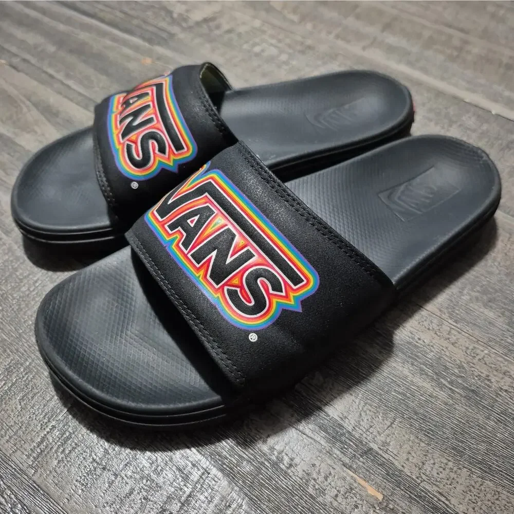 Vans Shoes Slides La Costa Pride Mens 7 Black Rainbow Nubuck Slip On VN0A5HF5AN8